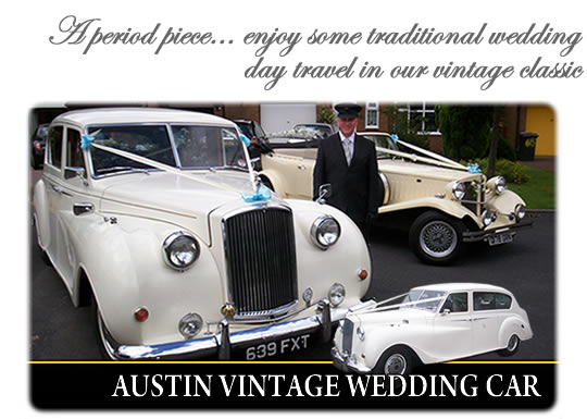 Take a closer look at our white Austin vintage wedding car and the real rock